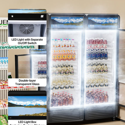 Commercial Merchandiser Refrigerator 12.2 CU.FT Glass Door Display Refrigerator
