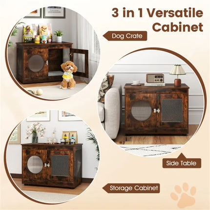 2-in-1 Dog Crate End Table - Rustic Brown, 88lbs Capacity, Farmhouse Style, 32.5"x18.5"x23.5"