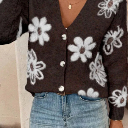 Flowers Print Button Front Cardigan