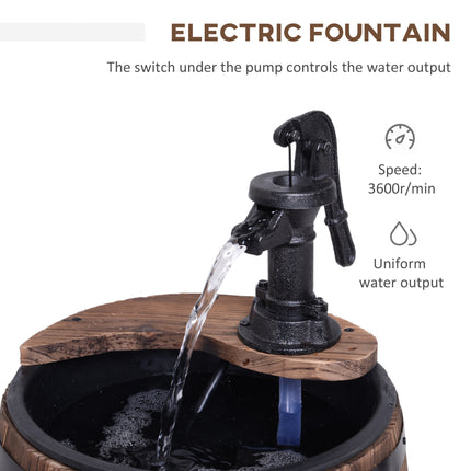 23" H Outdoor Water Fountain Wood and Plastic Rustic Apple Barrel Pump Garden Decor for Outside Backyard