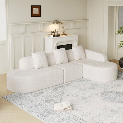 111.8-inch L-shaped Curved Modular Sofa, Modern Design Featuring Lychee-textured Long-pile Polyester Fabric, Curved Backrest With Three Pillows