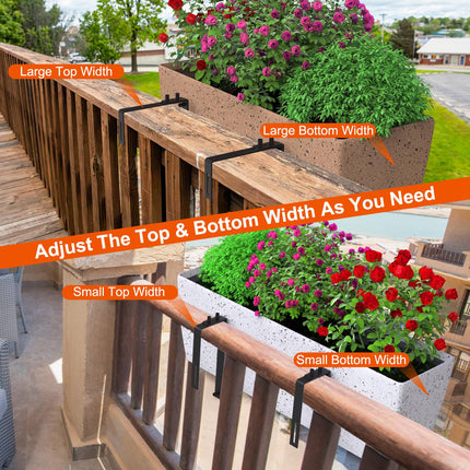 4Pcs Per Set Adjustable Planter Box Brackets Flower Box Holders Window Boxes Planters Hooks No Drill Railing Planter Mounts For Windowsills Garden Fences Balcony