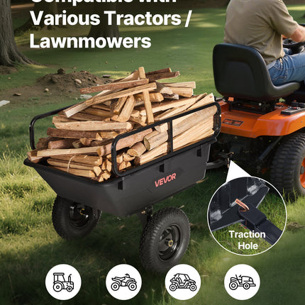 Dump Trailer 500 Lbs 10 Cu. Ft Tow Behind Plastic Garden ATV Trailer Cart