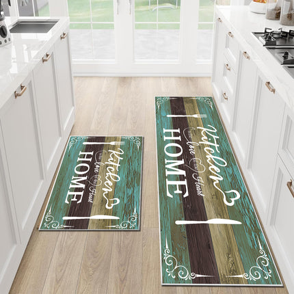 Boho Kitchen Rug Sets  2 Piece Washable Non-Slip Mats Teal 20x32 20x48 In