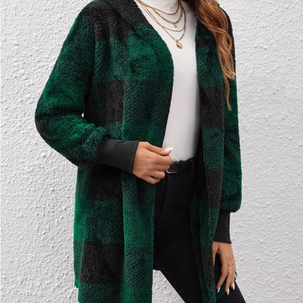 Coat Loose Plaid Color Stitching Knitted Cardigan Sweater