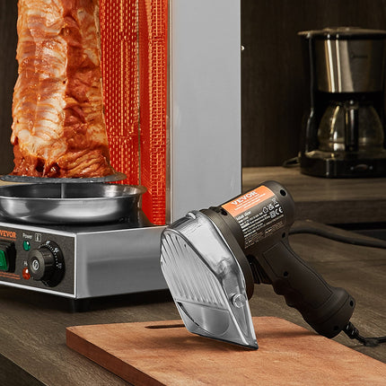 Electric Shawarma Knife, 80W Professional Turkish Kebab Knife, Commercial Stainless Steel Gyro Cutter, Doner Kebab Meat Slicer With 2 Blades, Φ4'/100mm Blade Diameter, 0-8mm Adjustable Thickness