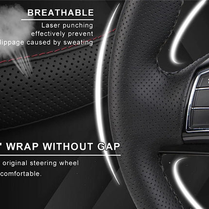 Genuine Leather DIY Car Steering Wheel Cover Anti-slip For Cm Black US
