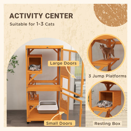 Cat Tree House with Scratching Post and Wheels