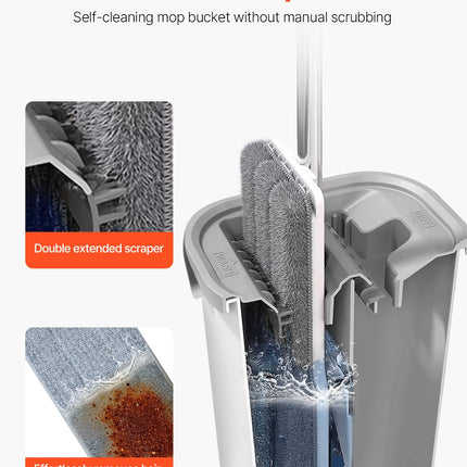 Mop And Bucket With Wringer Set, Wet & Dry Use, Flat Mop And Bucket System With 3 Washable Microfiber Pads, Flat Mop With Stainless Steel Handle, Mop Bucket Set For Hardwood Tile Vinyl