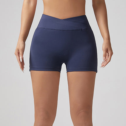 V-waist Stretch Yoga Workwear, Pocket Button Tight Pants, Women's Peach Hip Running And Fitness Shorts