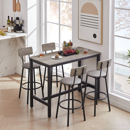 Bar Table Set With 4 Bar Stools PU Soft Seat With Backrest, Grey, 47.24  L X 23.62  W X 35.43  H