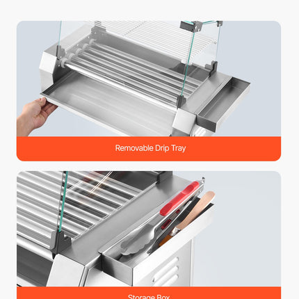 Electric 12 Hot Dog 5 Roller Commercial Grill Cooker Machine Cover 750W