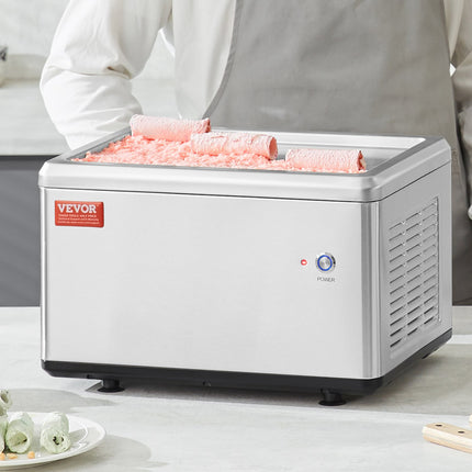 Fried Ice Cream Roll Machine, 19.3" X 14.9" Stir-Fried Ice Cream Pan, Stainless Steel Rolled Ice Cream Maker With Compressor And 2 Scrapers, For Making Ice Cream, Frozen Yogurt, Ice Cream Rolls