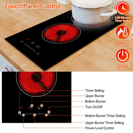 1Pc Dual Induction Burners Electric Cooktop 110V Total 1900W Electric Stove Built In Electric Ceramic Stove With Timer Setting 9 Firepower Levels Over Heating Protection