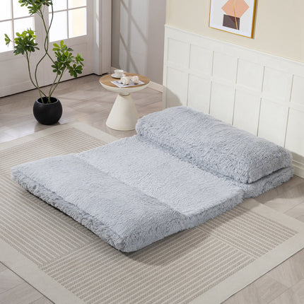 Bean Bag Floor Sofa Bed, Contemporary Plush Wide Folding Floor Mattress, Foam Filling Wall Couch Sleeper, Light Gray