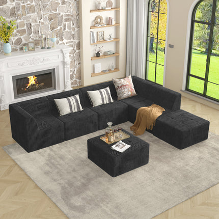 Corner Sofa Compressed Sectional Sofa Modern Minimalist Style Corduroy Couch, Sleeper Sofa For Living Room, Bedroom, Comfy Compressed Sofa Couch Space-Efficient Design-black