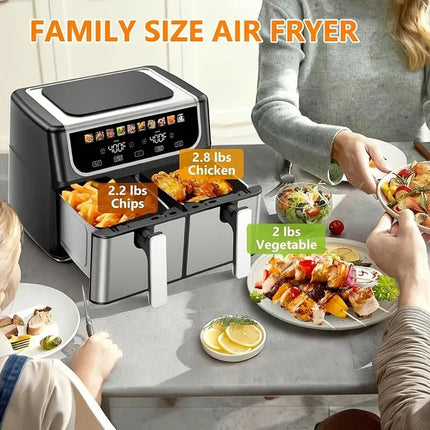 9.5 Quart Large Dual Basket Air Fryer With Double Basket, Independent Temp Control & Sync Mode, 10 Presets - Bake&Broil&Defrost&Dehydrate, Shake Reminder System, Compatible For Plug For Appliance