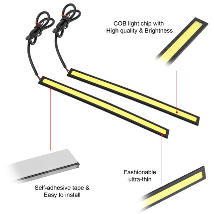 2Pcs LED Daytime Running Lights Car LED COB DRL Fog Lights IP45 Waterproof LED Strip Fog Day Driving Lamp Sticker For 12V Car Interior Exterior Use