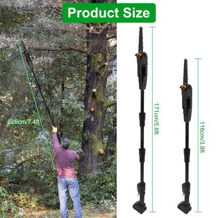 1Set 6in Cordless Pole Saw 7.4FT Maximum Extendable Length 35FT Per Second Speed Electric Pole Chainsaw 2Pcs 3.0Ah Batteries And Charger Included For Pruning Trimming Fedex Shipping