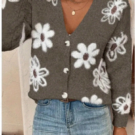 Flowers Print Button Front Cardigan