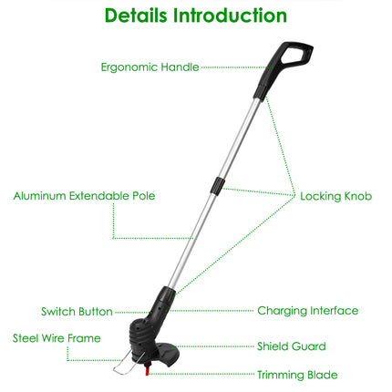 1Pc Electric Cordless Grass Trimmer Rechargeable Extendable With 5 Blades 1 Battery