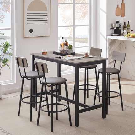 Bar Table Set With 4 Bar Stools PU Soft Seat With Backrest, Grey, 47.24  L X 23.62  W X 35.43  H