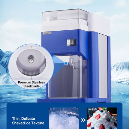 Commercial Ice Shaver Machine, 1.91QT /1.8L Large Electric Snow Cone Machine, Fine & Fluffy With 300W Motor, Stainless Steel Blades, Shaved Ice Maker For Dessert Shop Home Party Restaurant, Blue