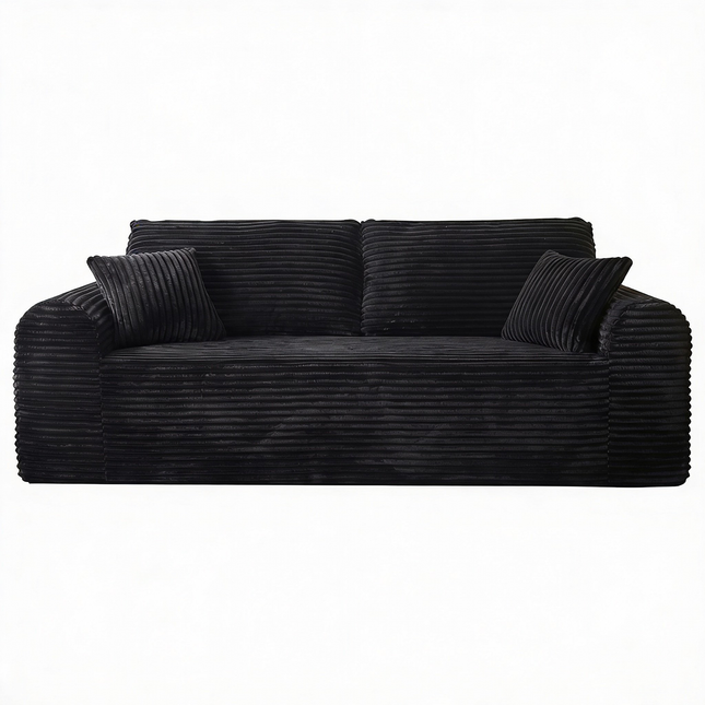 3 Seater Couch, Corduroy Boneless Couches For Living Room,26.4 Cloud Couch With Deep Seat,Comfy Floor Sofa With 2 Pillows,Upholstered Floor Sofa In A Box