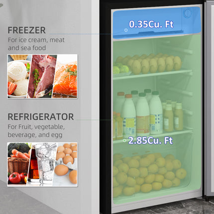 3.2 Cu.Ft Mini Fridge with Freezer, Single Door Compact Refrigerator with Adjustable Thermostat, Shelf and Reversible Door for Bedroom, Dorm, Home Office, Energy Efficient, Silver