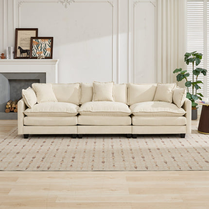 Cloud Sofa 3 Seats Ottoman Is Not Included, Modern Sectional Couch, For Living Room Bedroom And Apartment, Comfy Double Layer Upholstered Seat Cushion, Breathable Chenille Fabric, Beige,SW5013BG