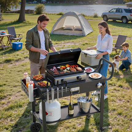 Outdoor Grill Cart, 31.0 X 17.0 Inch Tabletop Size Grilling Table, Foldable Outdoor Cooking Table With Tissue Holder, Wheels, Magnetic Tool Rack, BBQ Prep Tables For Picnic, Kitchen, Courtyard