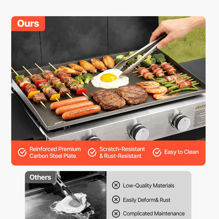 Gas Griddle, 3-Burner Flat Top Grill, Propane Griddle With Wheels, Lid, 3 X 11000 BTU Outdoor Flat Top Grills For Pan-Frying, Grilling, Stir-Frying, & BBQ, Pulse Ignition, Removable Top Design