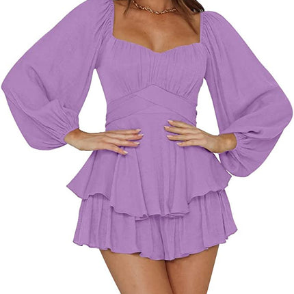 Ruffled Jumpsuit Women's Summer Lantern Long Sleeve Casual Culotte