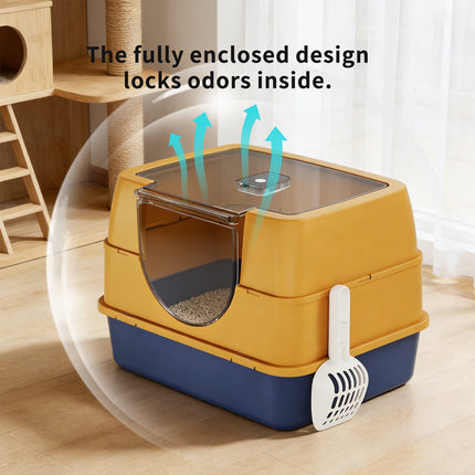 Dark Gray Top Entry Fully Enclosed Cat Litter Box, With Free Scoop & Litter Mat, Anti-Splash & Odor Locking, For Large Cats & Multi-Cat Households-plastic