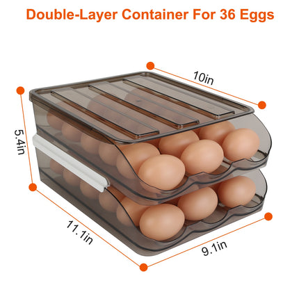 Egg Container Holder For Refrigerator Double Layer Egg Storage Box With Lid Automatic Rolling Egg Box Organizer Bin Tray Rack 36 Eggs
