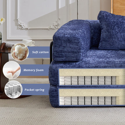 Compression Sofa,Convertible Floor Sofa Bed With Fixed-Shape Frame,Single Seater Boneless Modular Sectional Sofa,No Assembly Required,Chenille Fabric,for Living Room Bedroom,Dark Blue