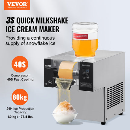 Commercial Snowflake Ice Machine 176LBS/24H Stainless Steel For Ice Cream
