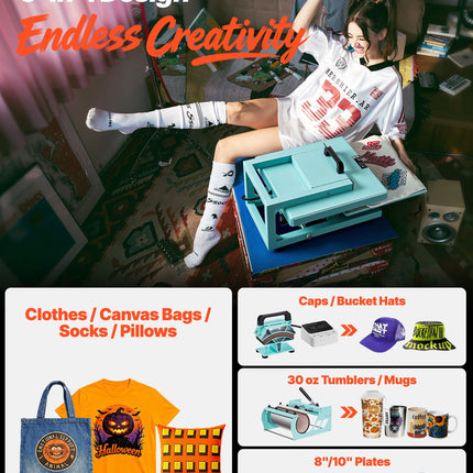 Hybrid Heat Press, 15 X 15 Inch, 5-in-1 Multifunction, Heat Up Fast And Even, All-New Patented Design, Easy To Control, Sublimation Press Machine For T-shirts/Tumblers/Caps/Plates, Light Green