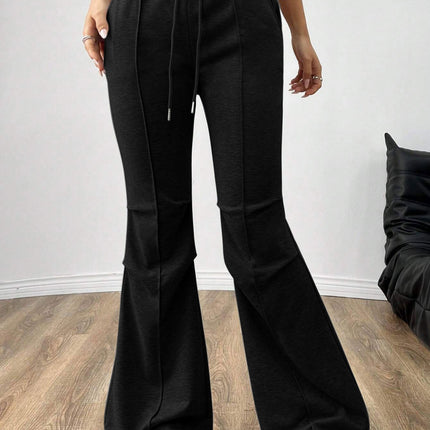 Simple Casual Pants Drawstring Elastic Waist Wide Leg Trousers