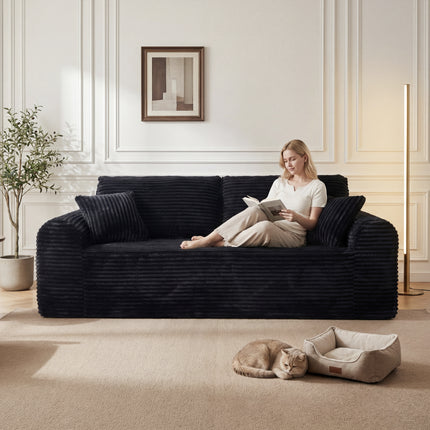 3 Seater Couch, Corduroy Boneless Couches For Living Room,26.4 Cloud Couch With Deep Seat,Comfy Floor Sofa With 2 Pillows,Upholstered Floor Sofa In A Box