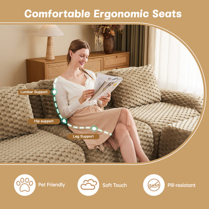 114 Modern L-Shaped Modular Sectional Sofa For Living Room,Flannelette Fabric,Oversized 3-Seater Couch,boneless Sofa ,Movable Ottoman,Buckle Connection,Anti-slip Design,No Assembly,Light