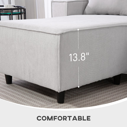 Corner Sofa with Reversible Chaise Lounge, Corduroy L-Shaped Sectional Sofa with Pocket Spring, Light Gray