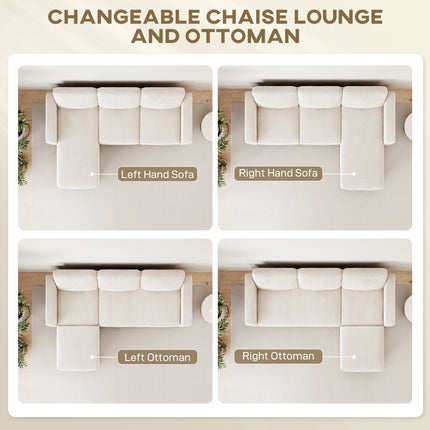 Sectional Sofa, L Shaped Couch, with Reversible Chaise or Ottoman, Cream White