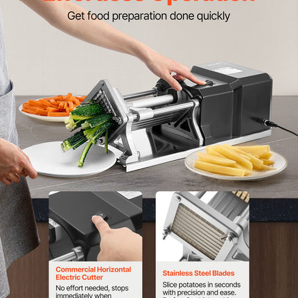 Electric French Fry Cutter Stainless Steel Vegetable Chopper With 3 Blades