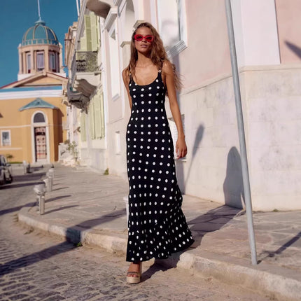 Summer Dress Polka Dot Printed Waist Controlled Sheath Sexy Ruffled Maxi Dress .Ships from overseas. Estimated delivery: 14–20 business days