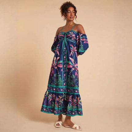 Summer Positioning Printing Sling off Shoulder Dress .Ships from overseas. Estimated delivery: 14–20 business days