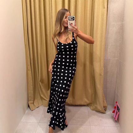 Summer Dress Polka Dot Printed Waist Controlled Sheath Sexy Ruffled Maxi Dress .Ships from overseas. Estimated delivery: 14–20 business days