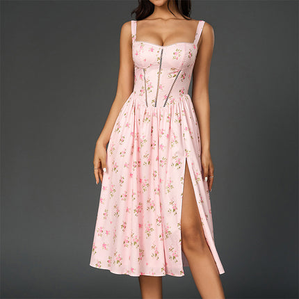 Cami Dress Sexy Printed High Slit Backless Pile Collar Maxi Dress .Ships from overseas. Estimated delivery: 14–20 business days
