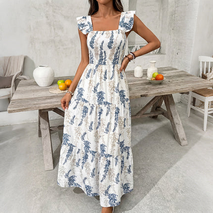 Fresh Vacation Plant Print Flying Sleeves Tiered Dress .Ships from overseas. Estimated delivery: 14–20 business days