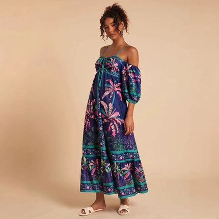 Summer Positioning Printing Sling off Shoulder Dress .Ships from overseas. Estimated delivery: 14–20 business days